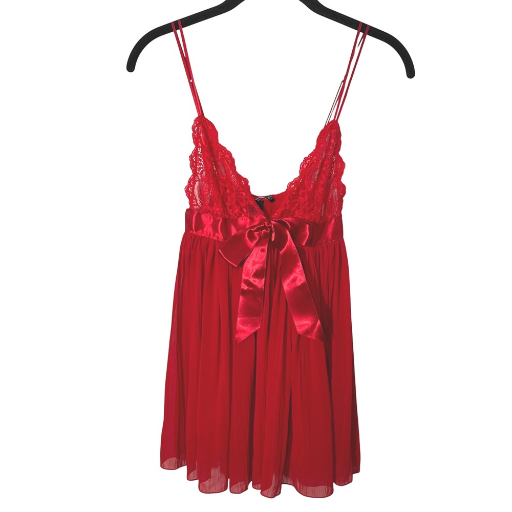 Victorias Secret Very Sexy Lingerie Lace Satin Teddy Sheer Babydoll Top Red XS
